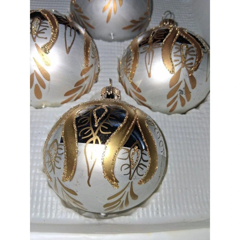Vintage 2000 Target Glass Christmas Ornaments Set of 4 Gold Silver Made Mexico